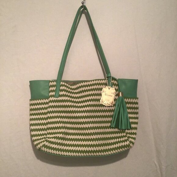 Alyssa Large Green and White Tote Bag - Picture 1 of 9
